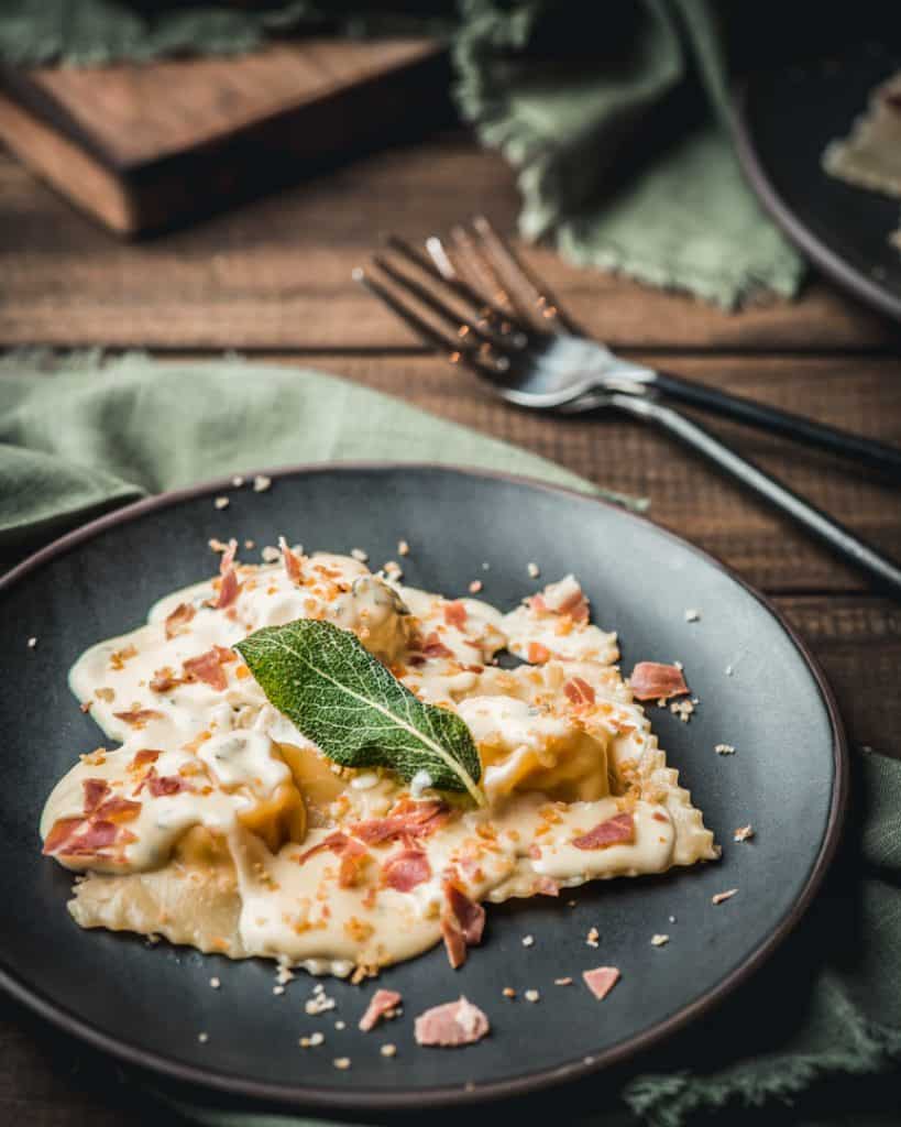 Pumpkin Ravioli with Parmesan Sage Cream Sauce