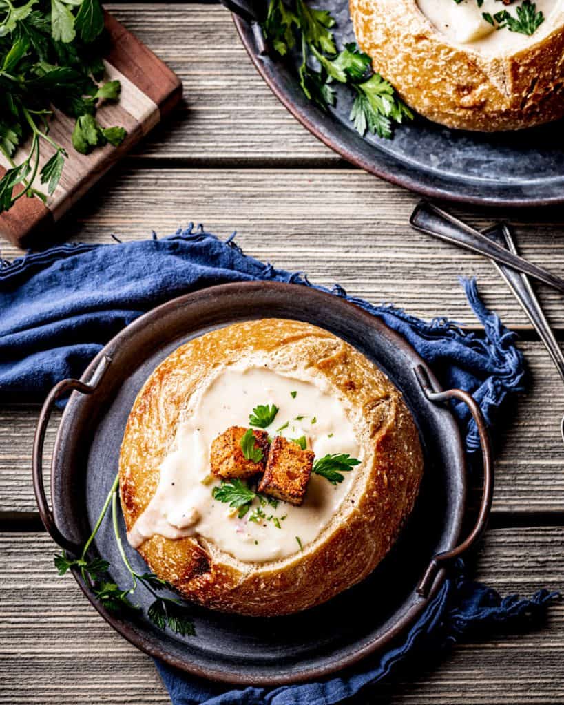 Creamy Clam Chowder in a Bread Bowl 