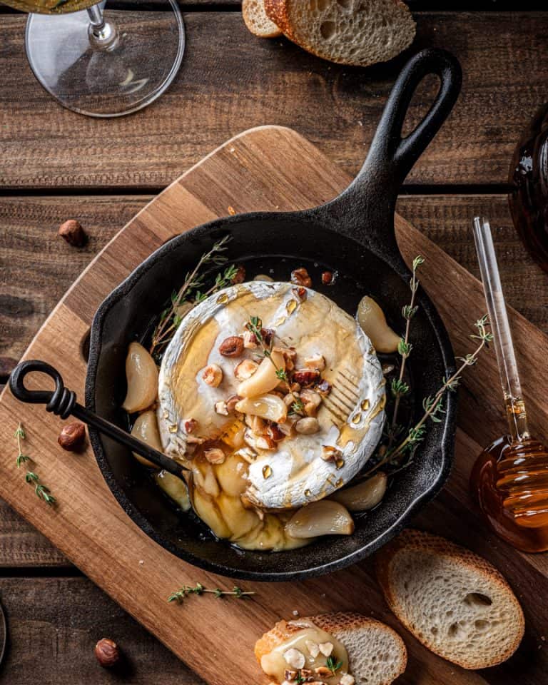 Hazelnut Honey Garlic Baked Brie - Cooking With Wine Blog