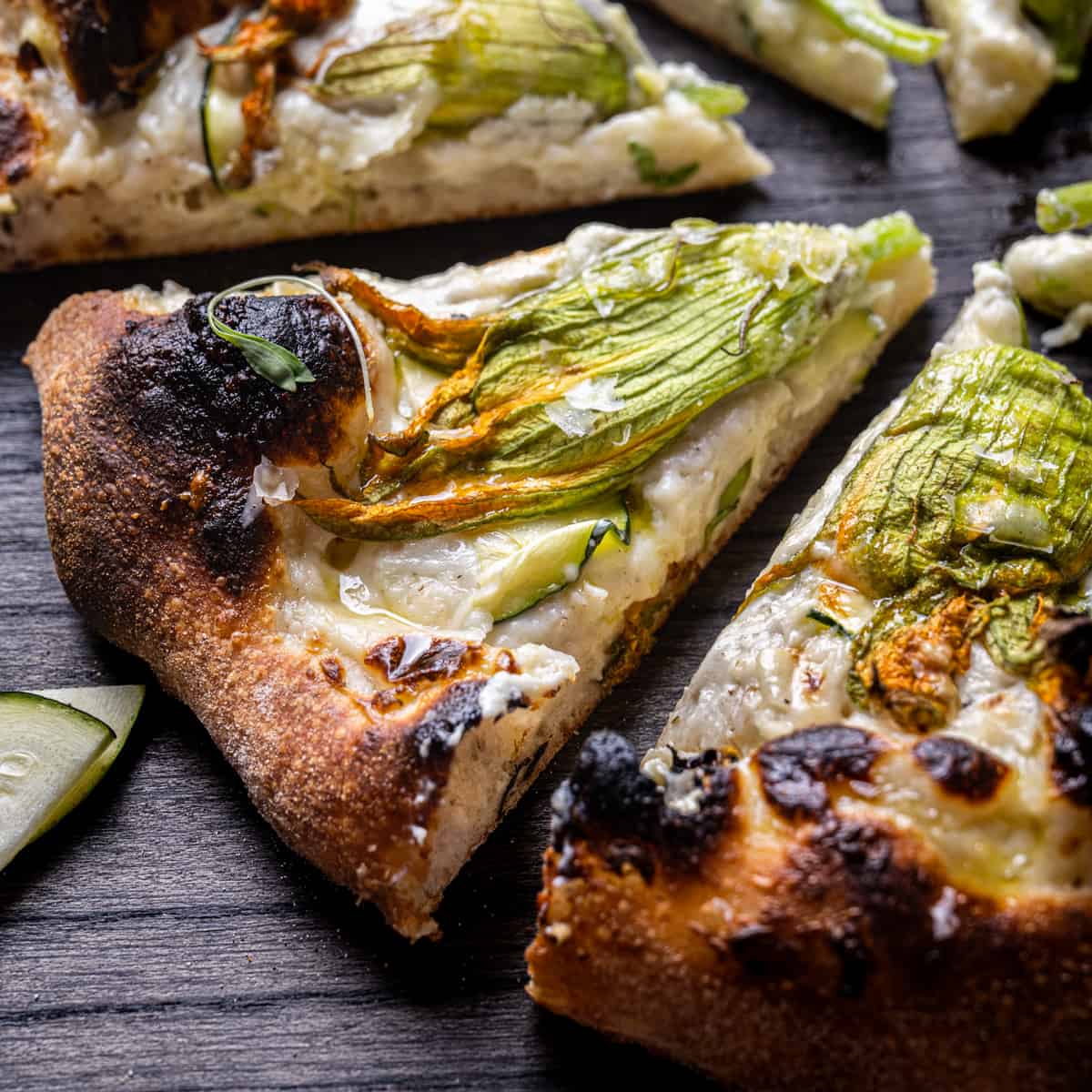 Stuffed Squash Blossom and Zucchini White Pizza - Cooking With