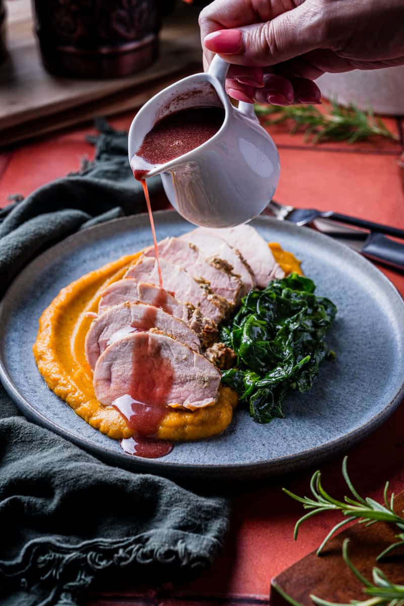Herb Crusted Pork Tenderloin with Juniper Red Wine Sauce Cooking With