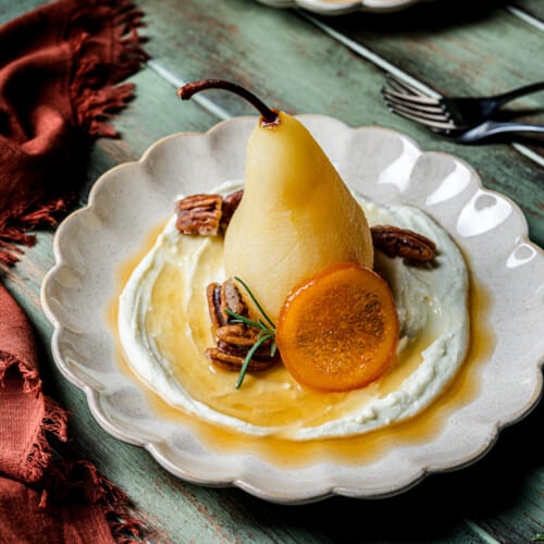 champagne pear dressing Savory Champagne Poached Pears