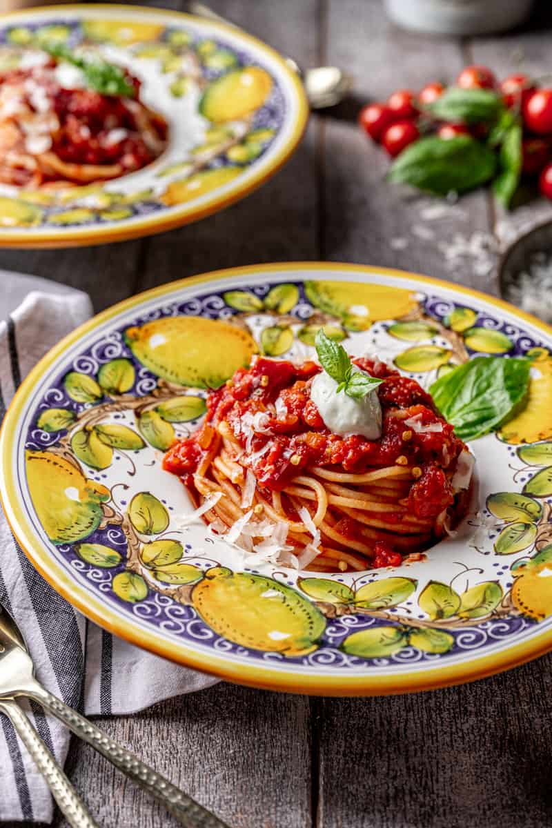Pasta al Sugo di Pomodoro with Whipped Basil Ricotta - Cooking With ...
