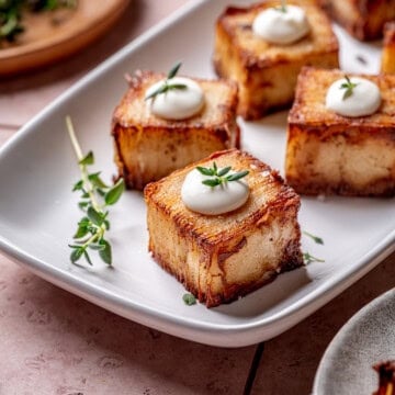 Garlic Parmesan Potato Pave with Creme Fraiche