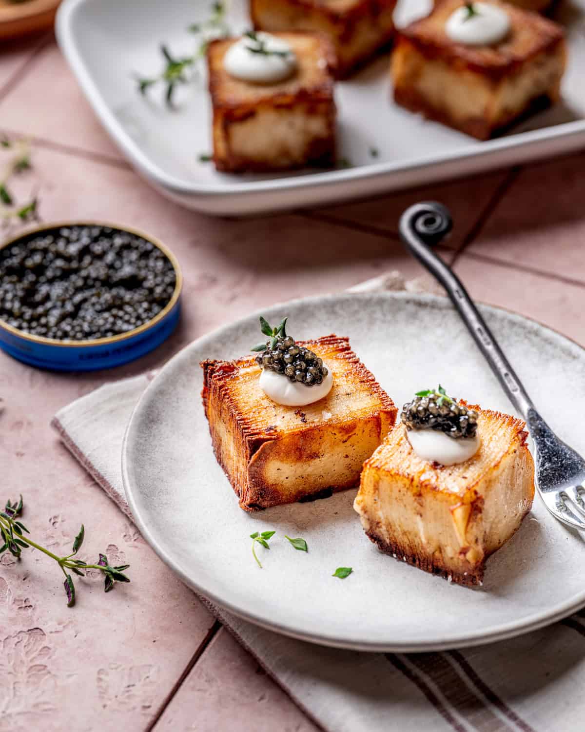 Garlic Parmesan Potato Pave with Caviar
