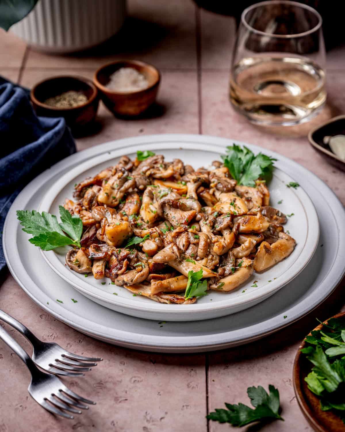 White Wine Garlic Butter Sautéed Oyster Mushrooms