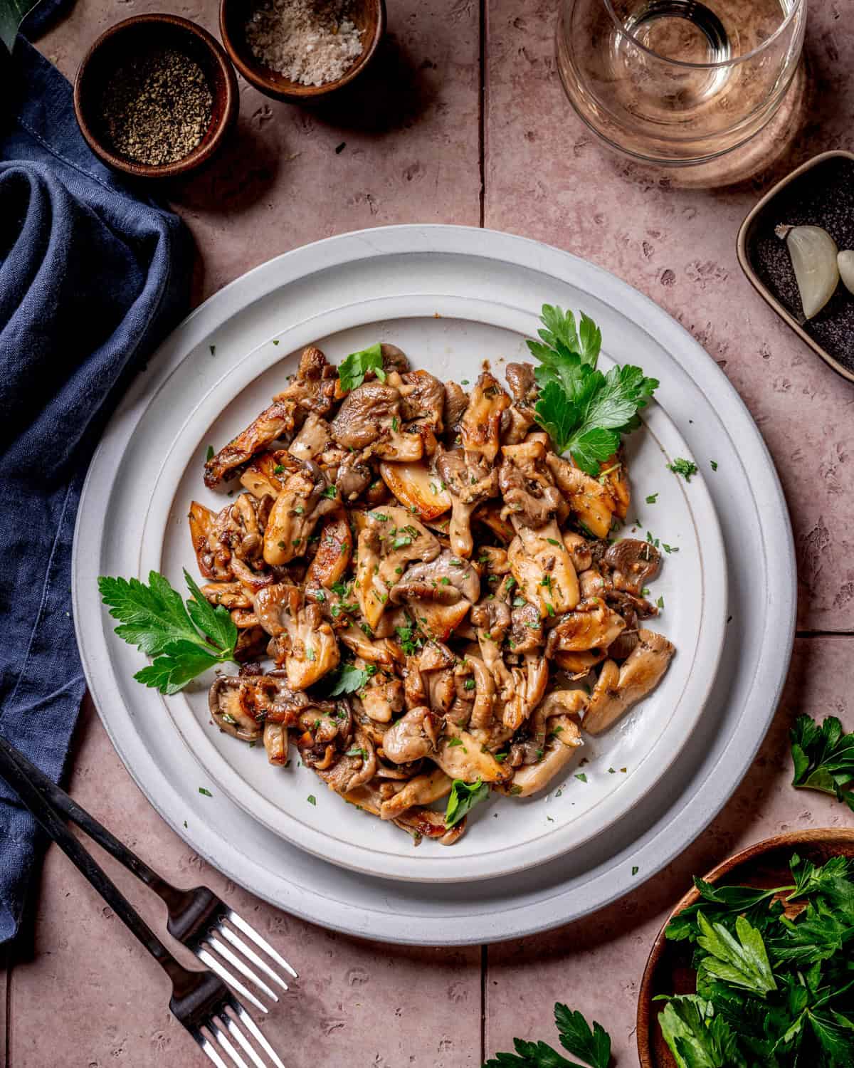 White Wine Garlic Butter Sautéed Oyster Mushrooms