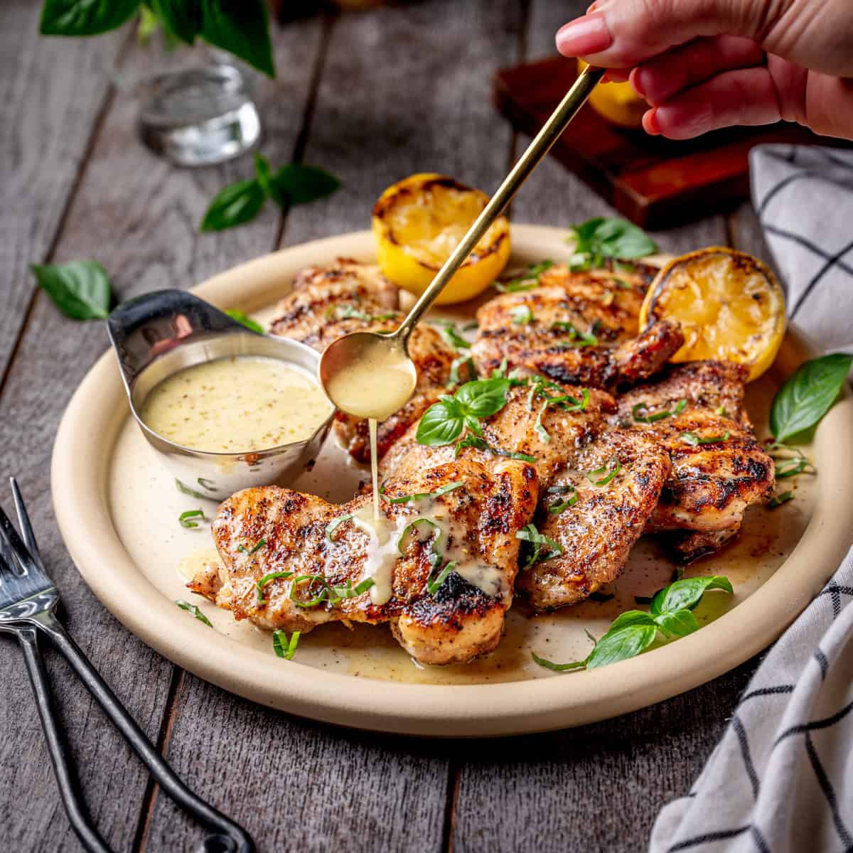 Italian Herb Grilled Chicken Thighs with lemon Vinaigrette