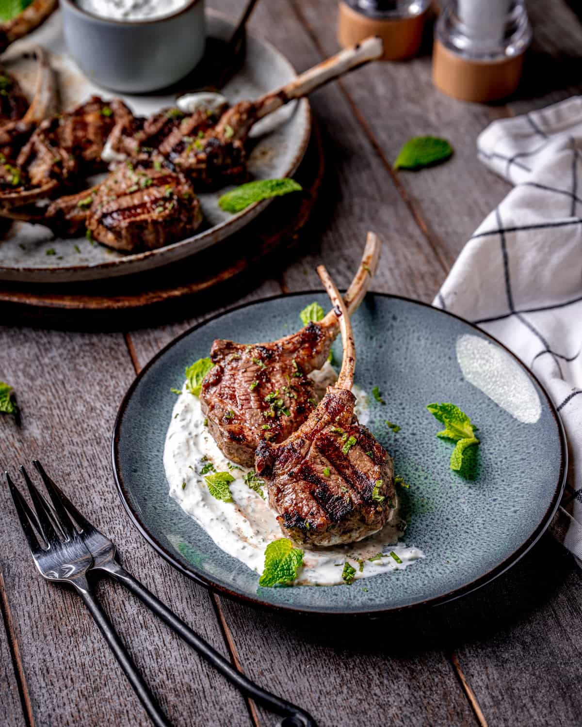 Marinated Lamb Chops with Mint and Cilantro Yogurt Sauce