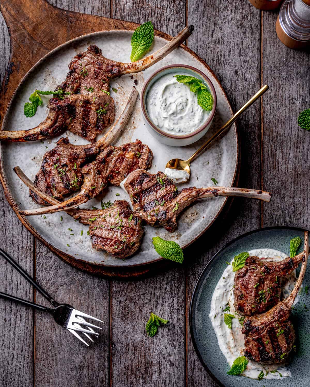 Marinated Lamb Chops with Mint and Cilantro Yogurt Sauce