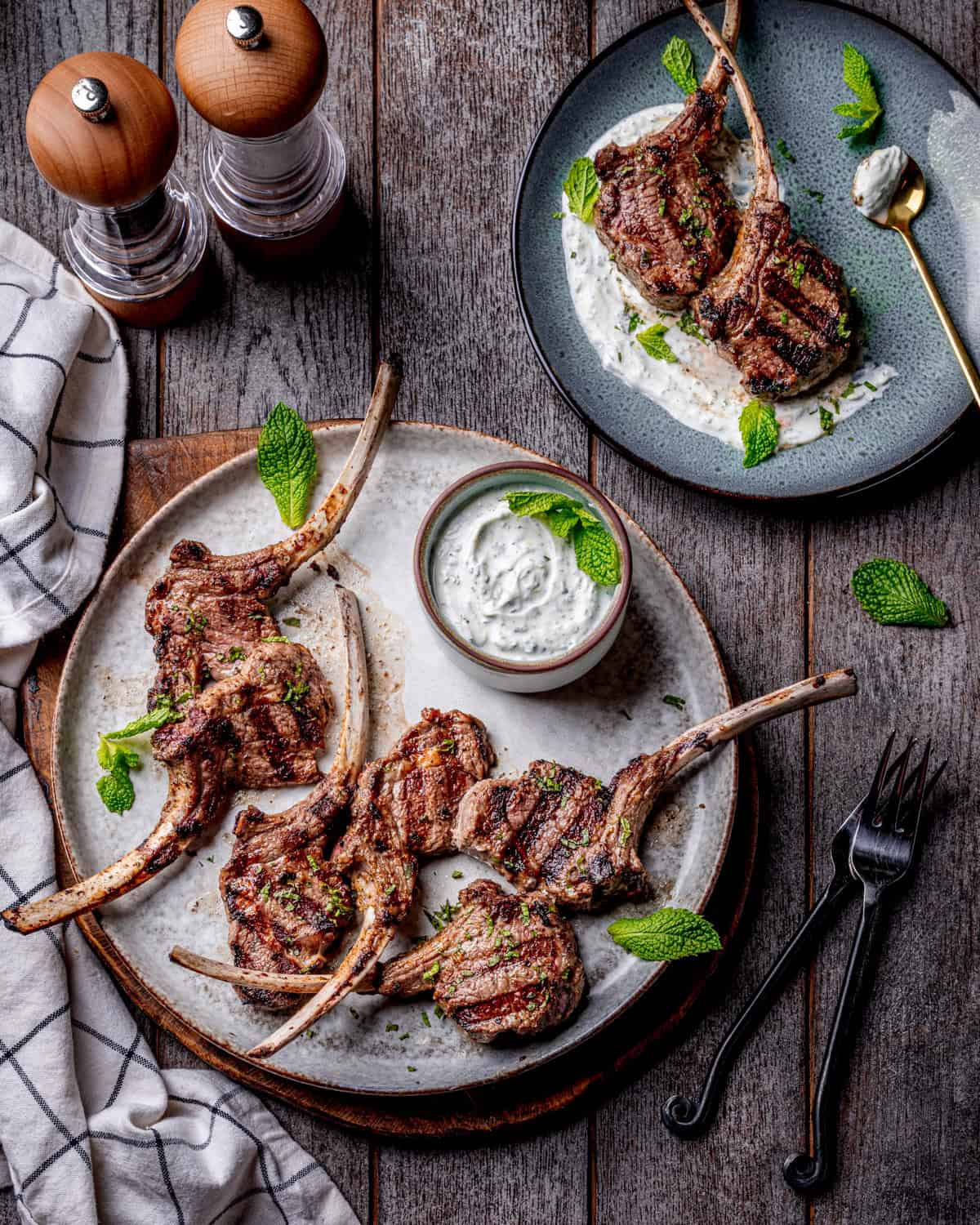 Marinated Lamb Chops with Mint and Cilantro Yogurt Sauce