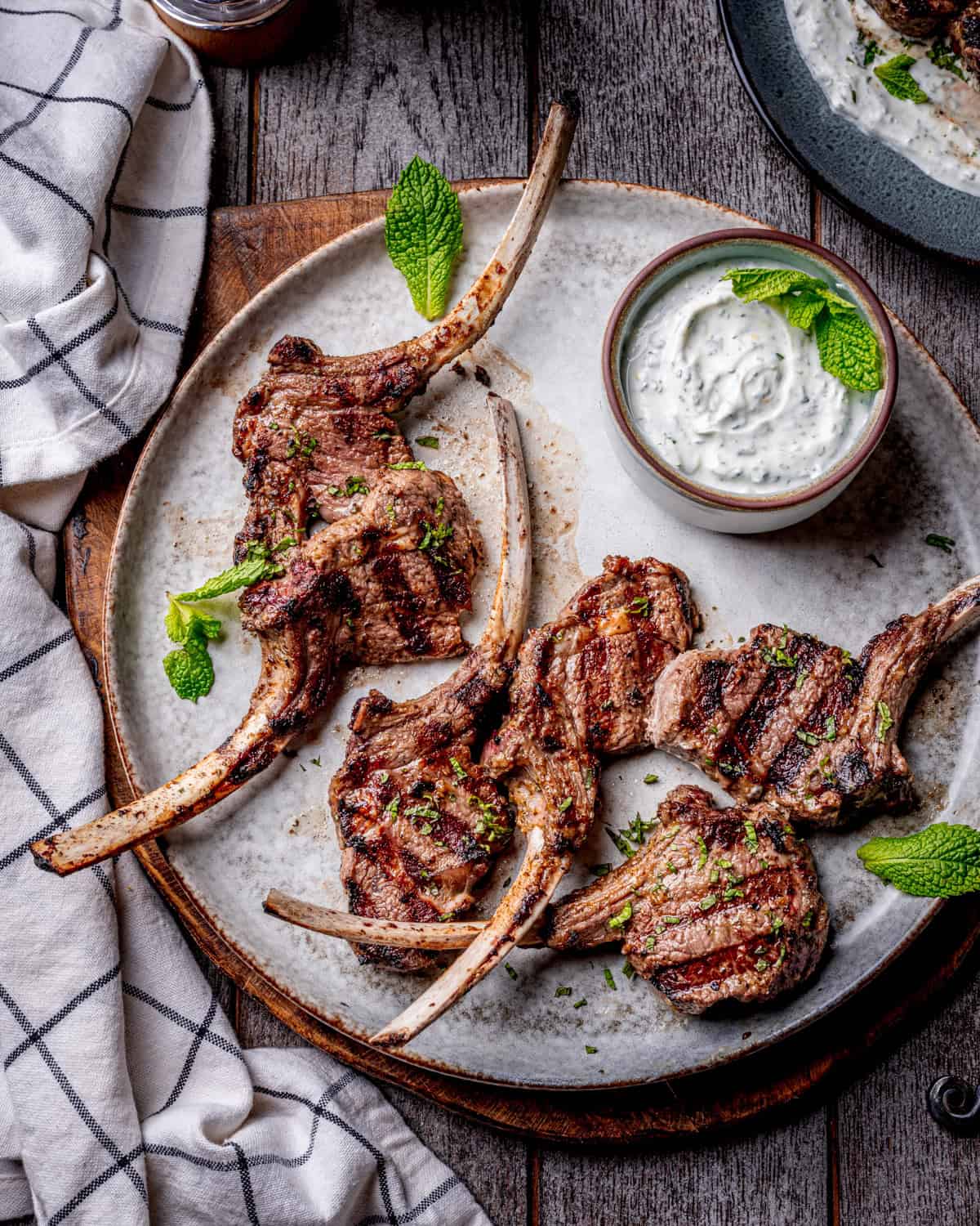 Marinated Lamb Chops with Mint Cilantro Yogurt Sauce