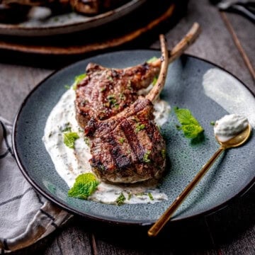Marinated Lamb Chops with Mint and Cilantro Yogurt Sauce