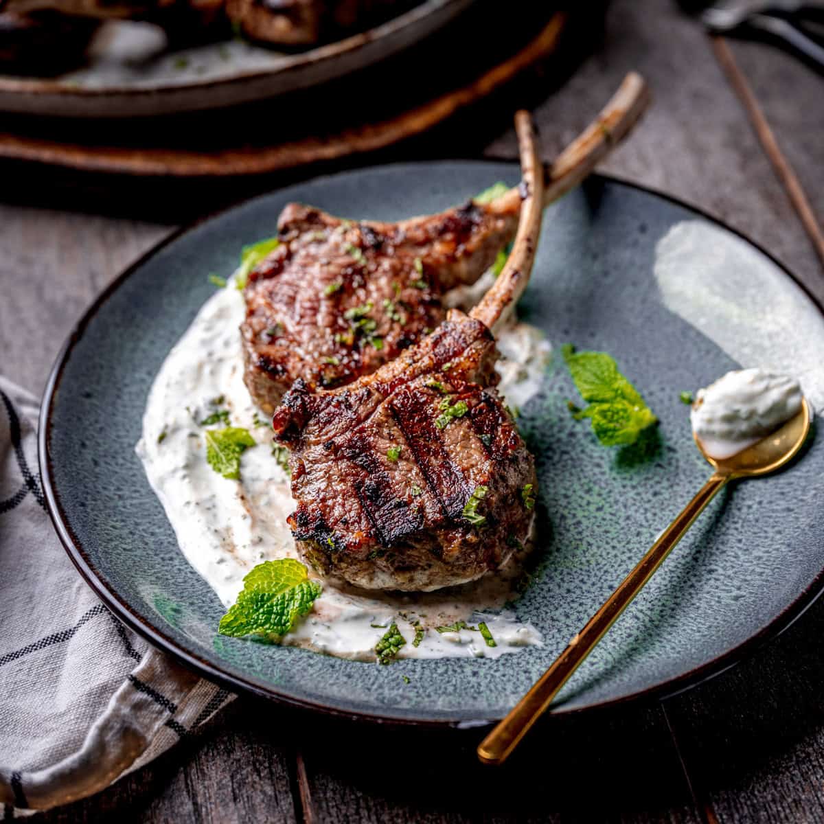 Marinated Lamb Chops with Mint and Cilantro Yogurt Sauce