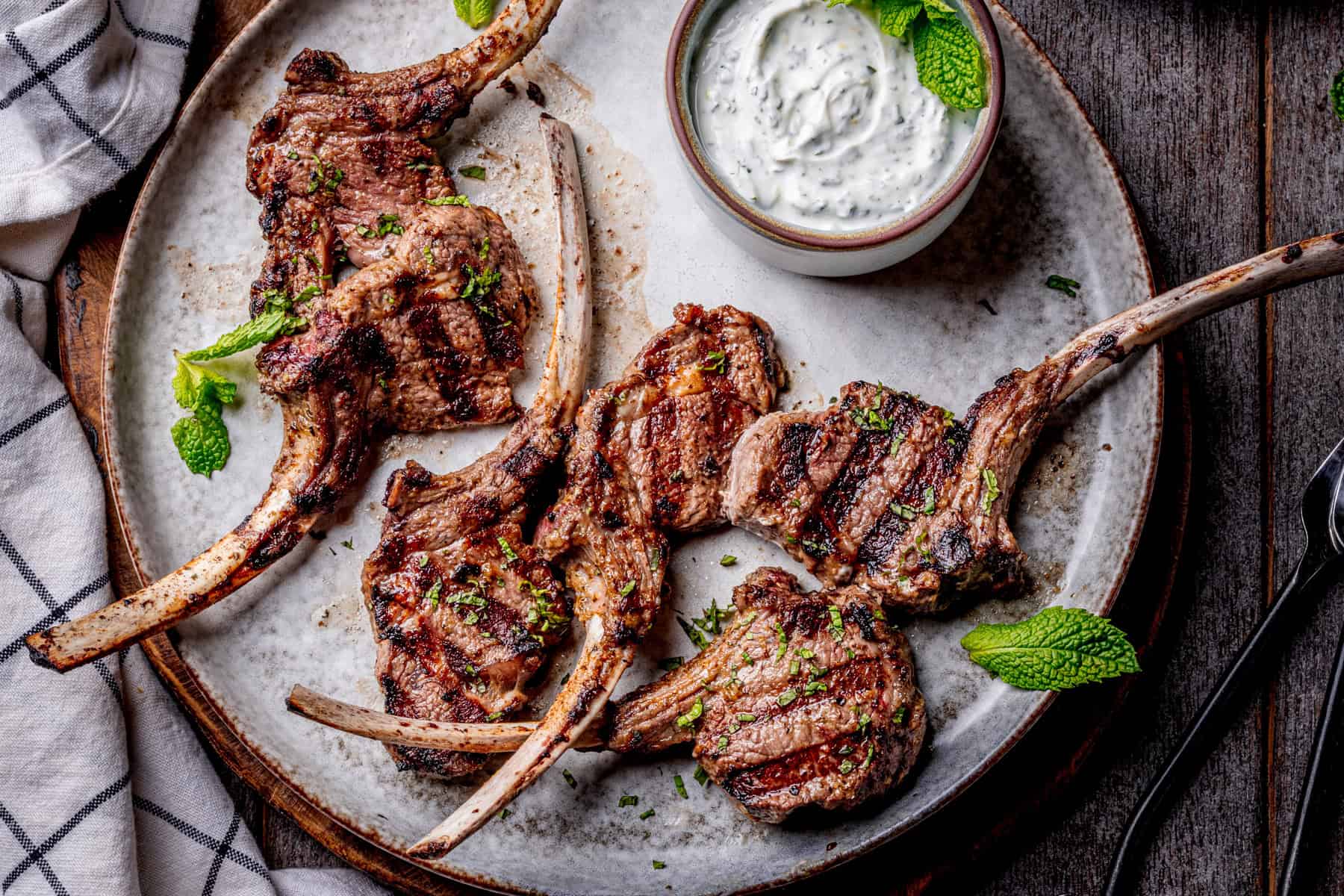 Marinated Lamb Chops with Mint and Cilantro Yogurt Sauce