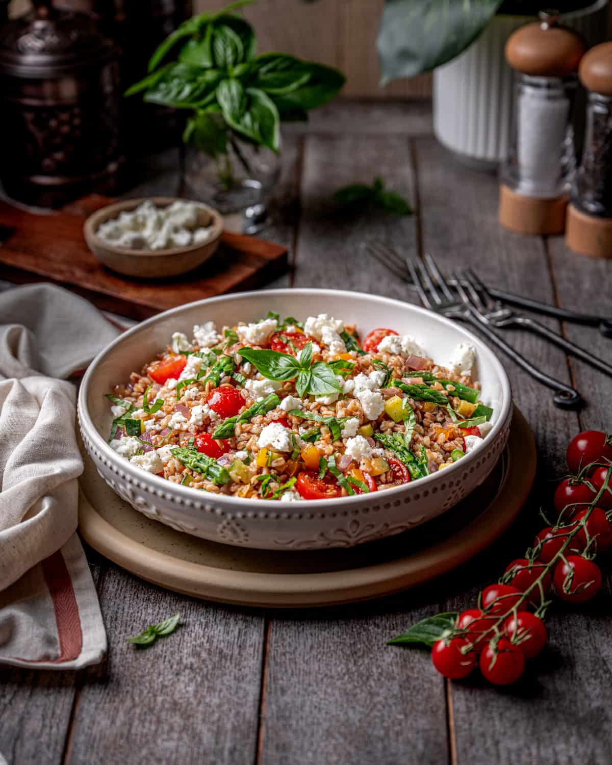 Summer Farro Salad with Zucchini Asparagus and Feta