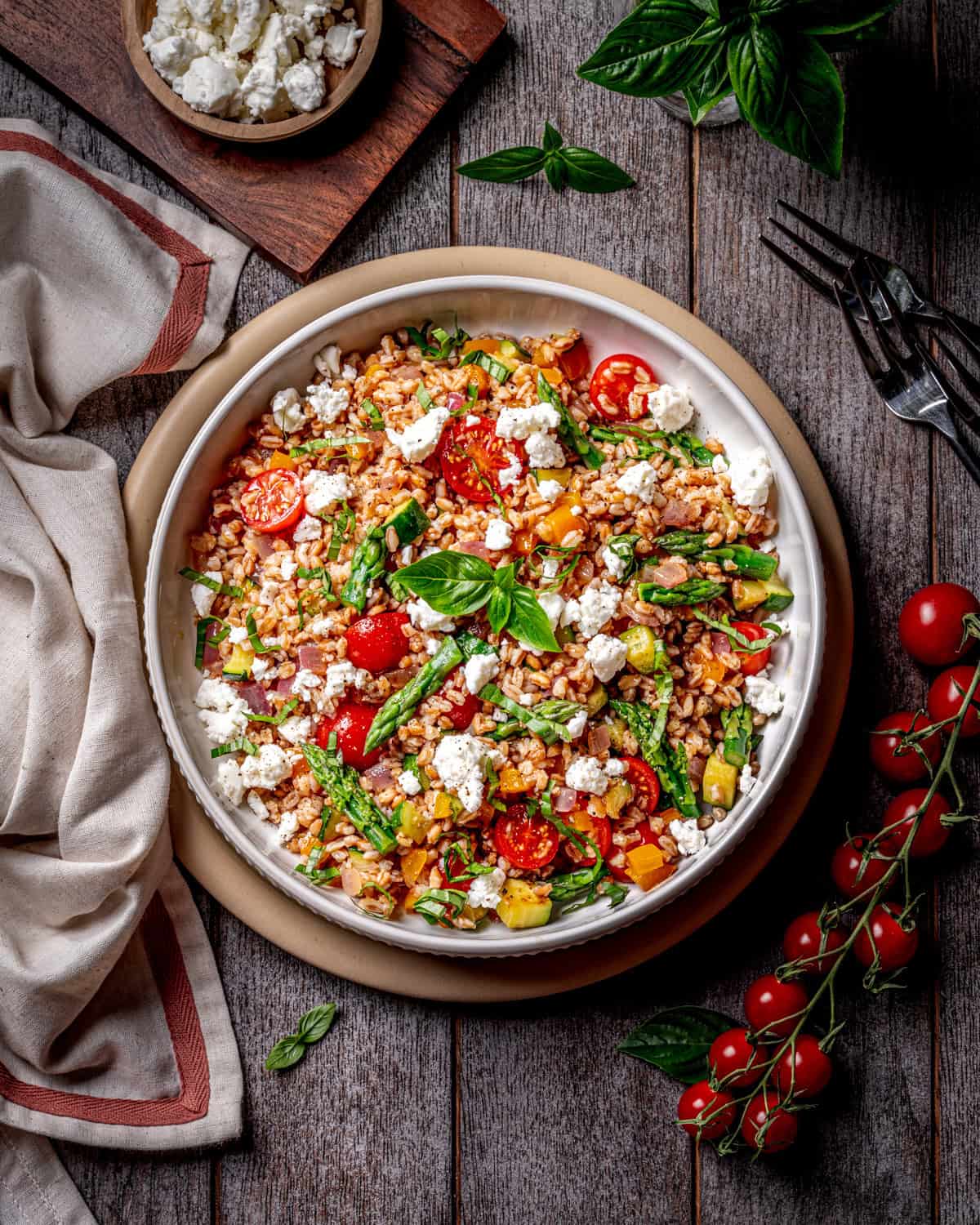Summer Farro Salad with Zucchini Asparagus and Feta
