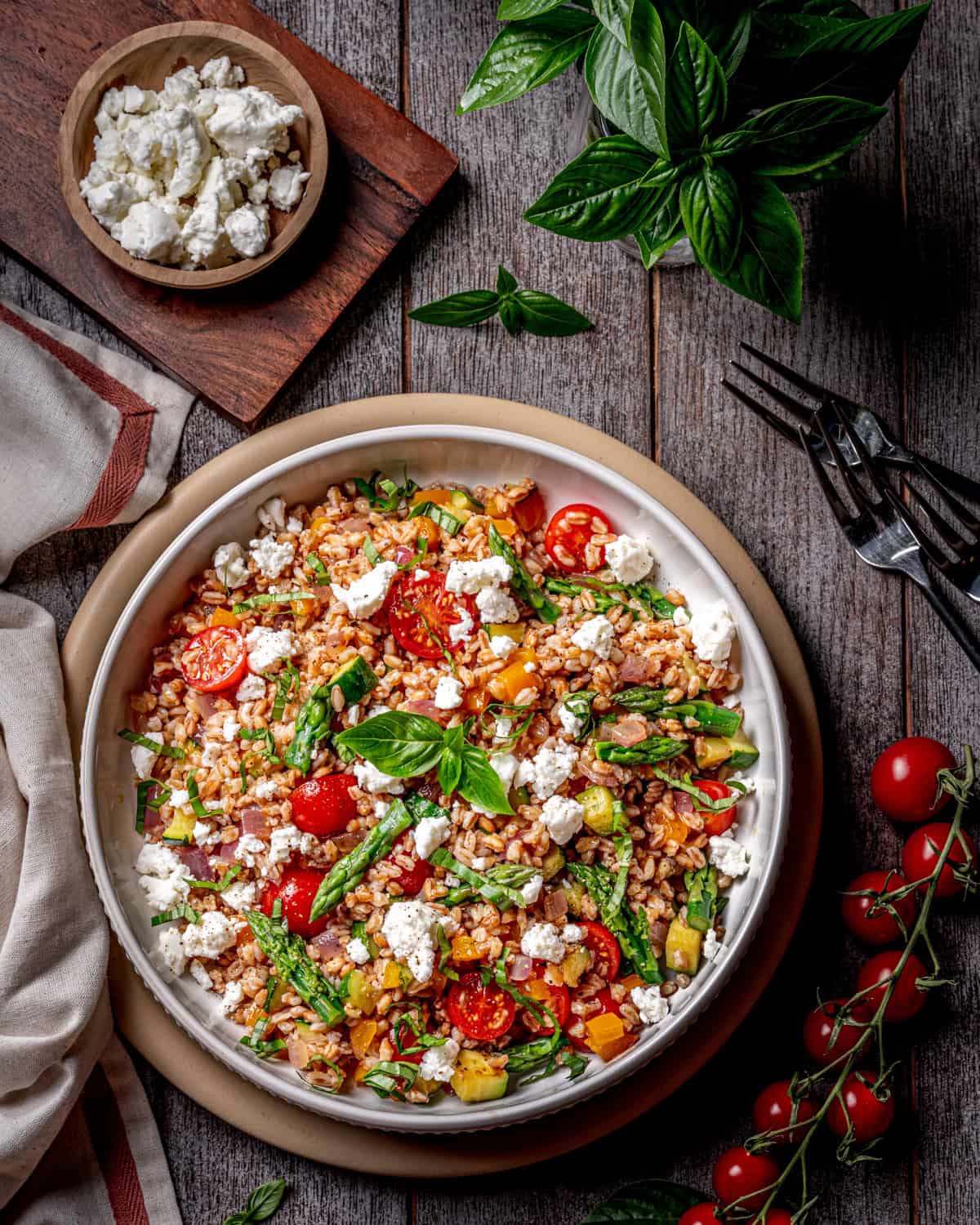 Summer Farro Salad with Zucchini Asparagus and Feta