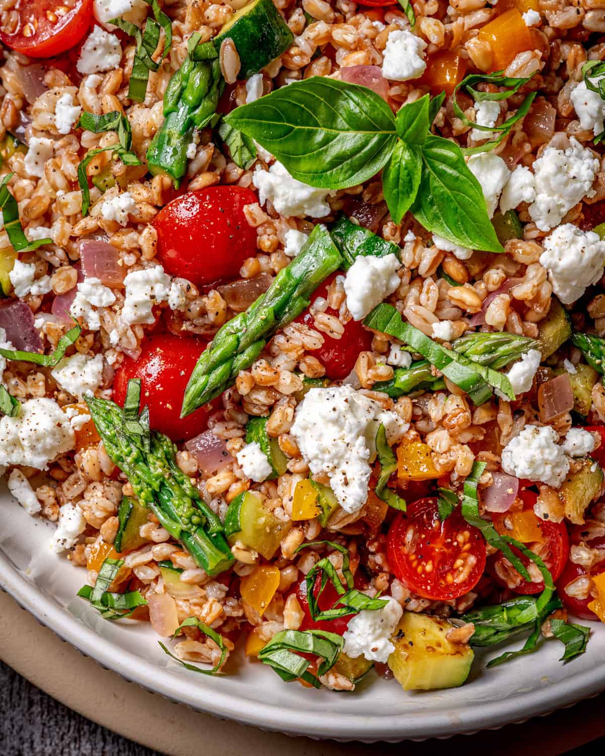 Summer Farro Salad with Zucchini Asparagus and Feta