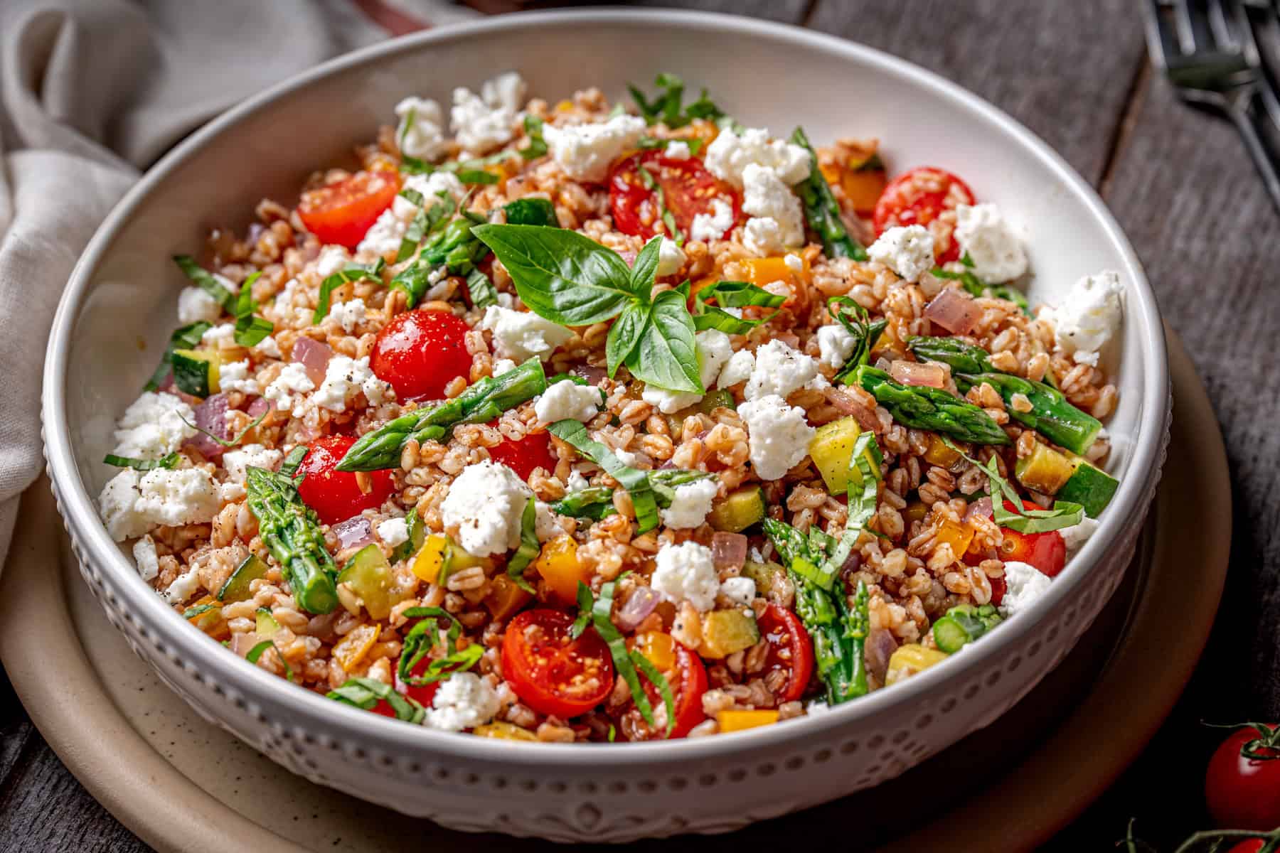 Summer Farro Salad with Zucchini Asparagus and Feta