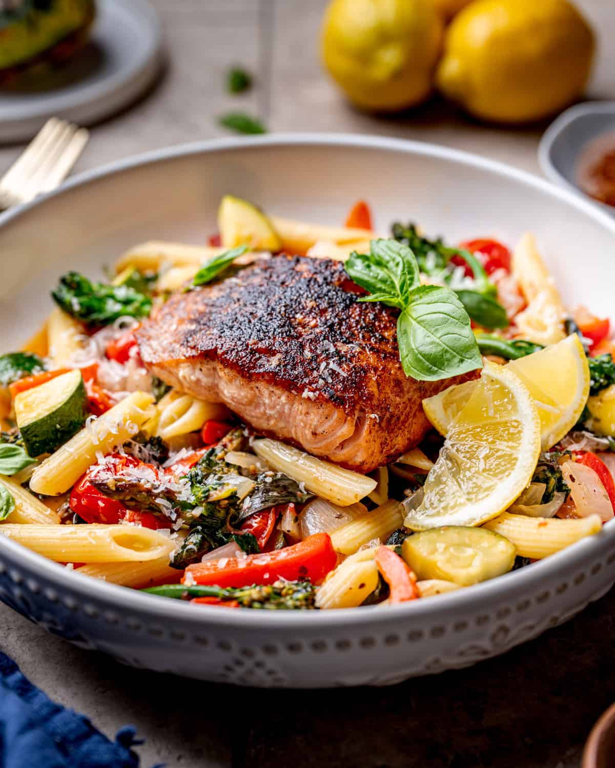 Blackened Salmon Penne Primavera