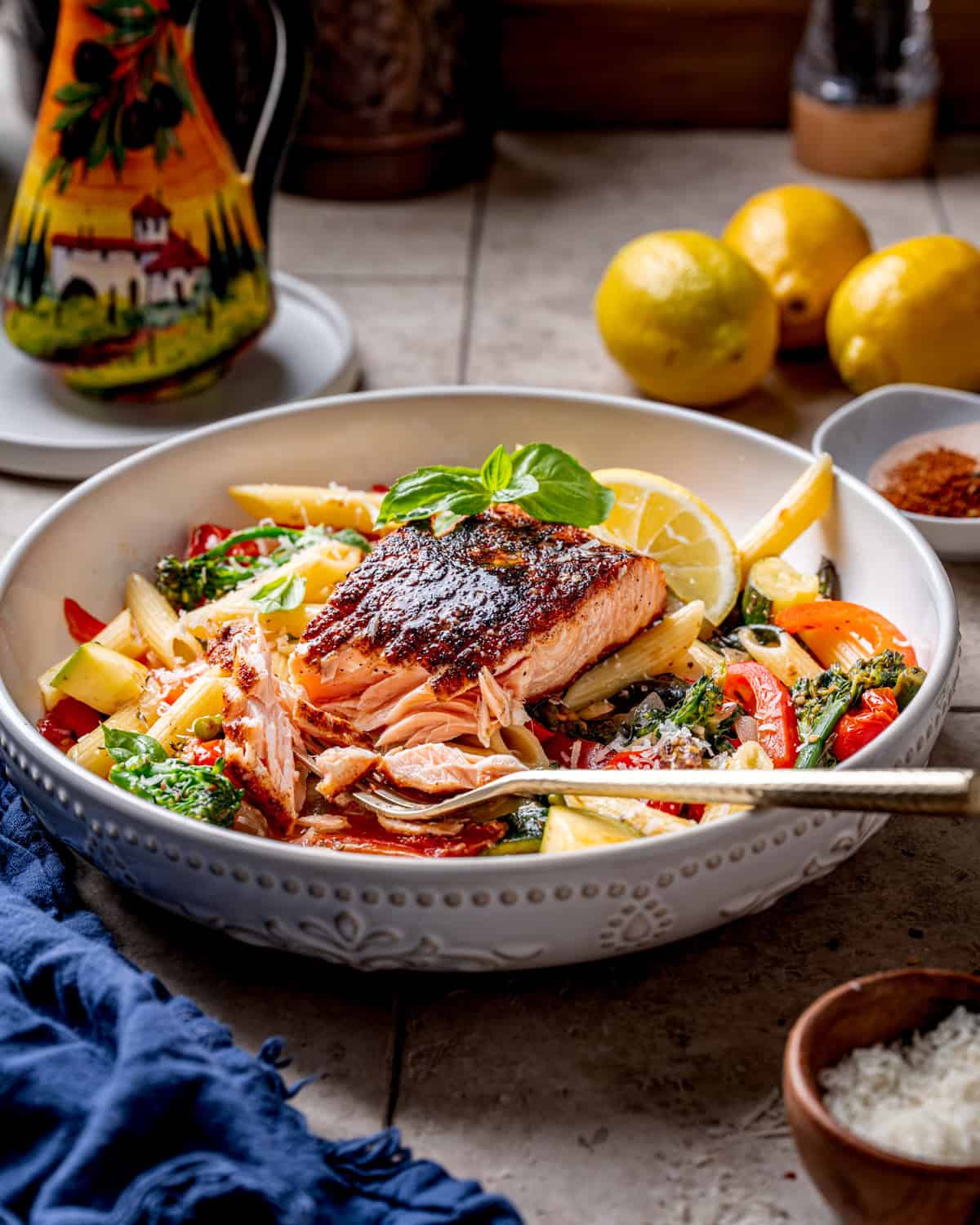 Blackened Salmon Penne Primavera