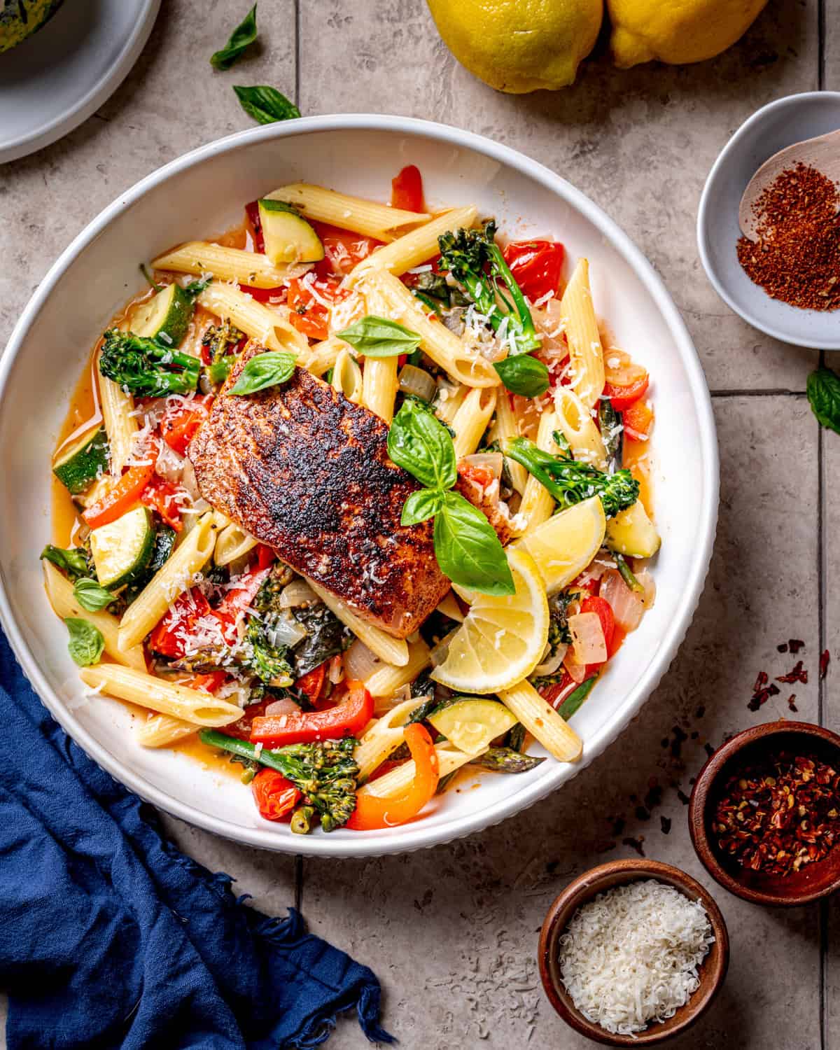 Blackened Salmon Penne Primavera