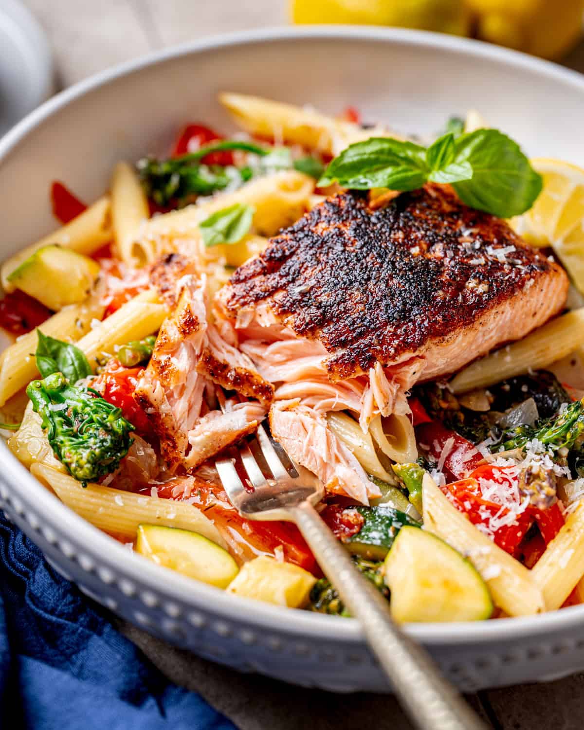 Blackened Salmon Penne Primavera