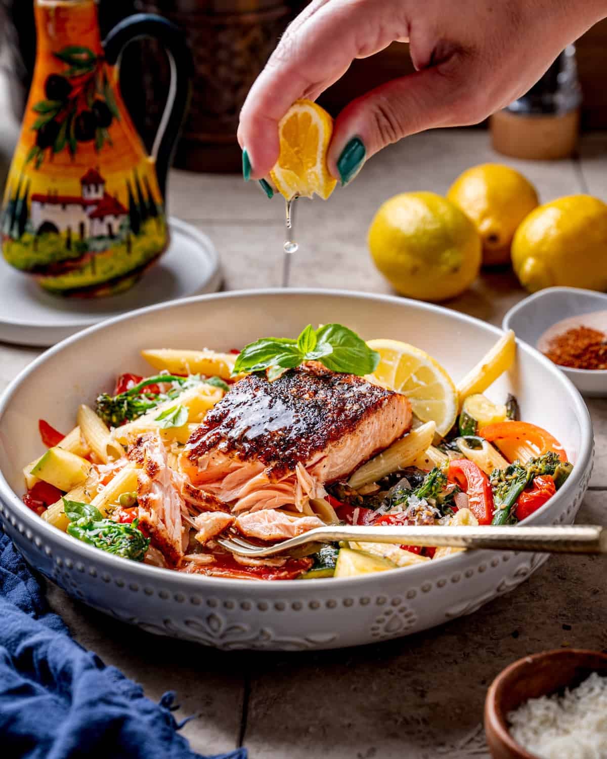 Blackened Salmon Penne Primavera