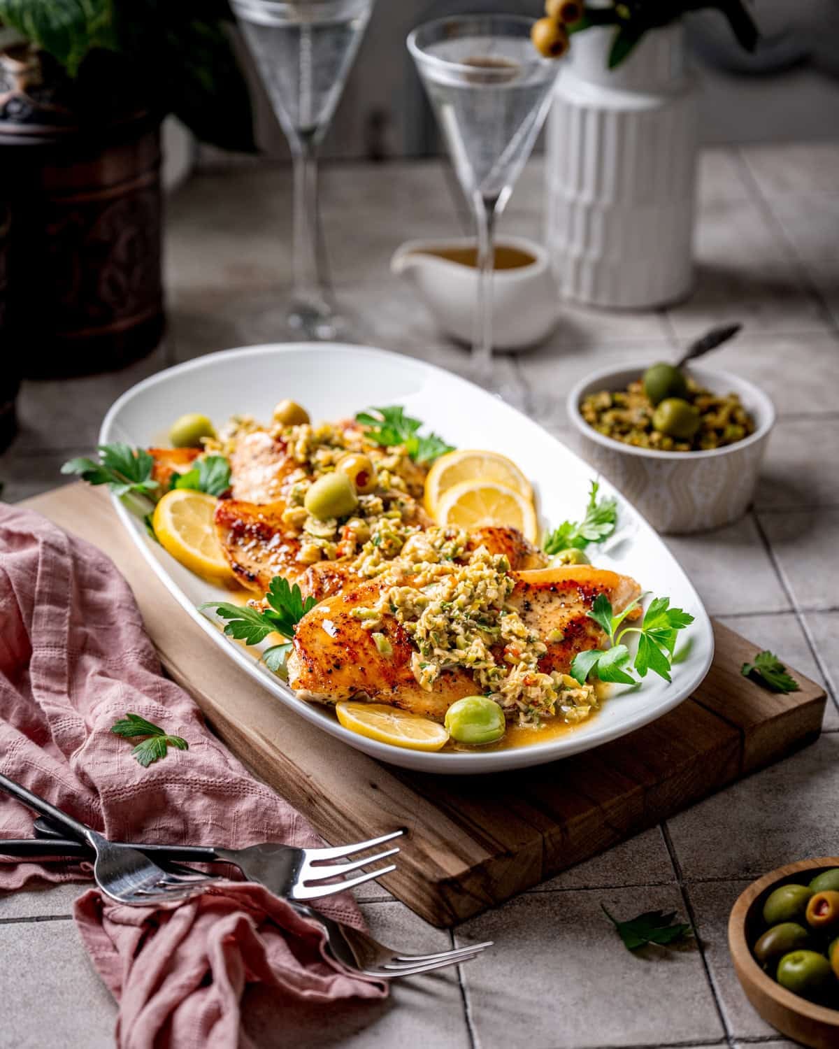 Martini Chicken with Homemade Olive Tapenade